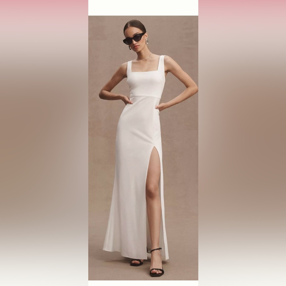 BHLDN Blake Sheer Square-Neck Stretch Crepe Gown